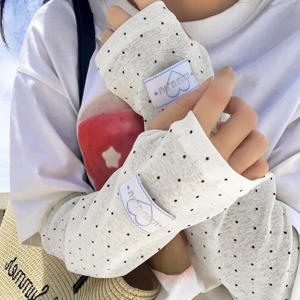 Summer Women Polka Dot Sun Protection Arm Sleeves Korean Trendy Ins Loose Arm Covers Cycling Driving Outdoor Sun Sleeves view 3