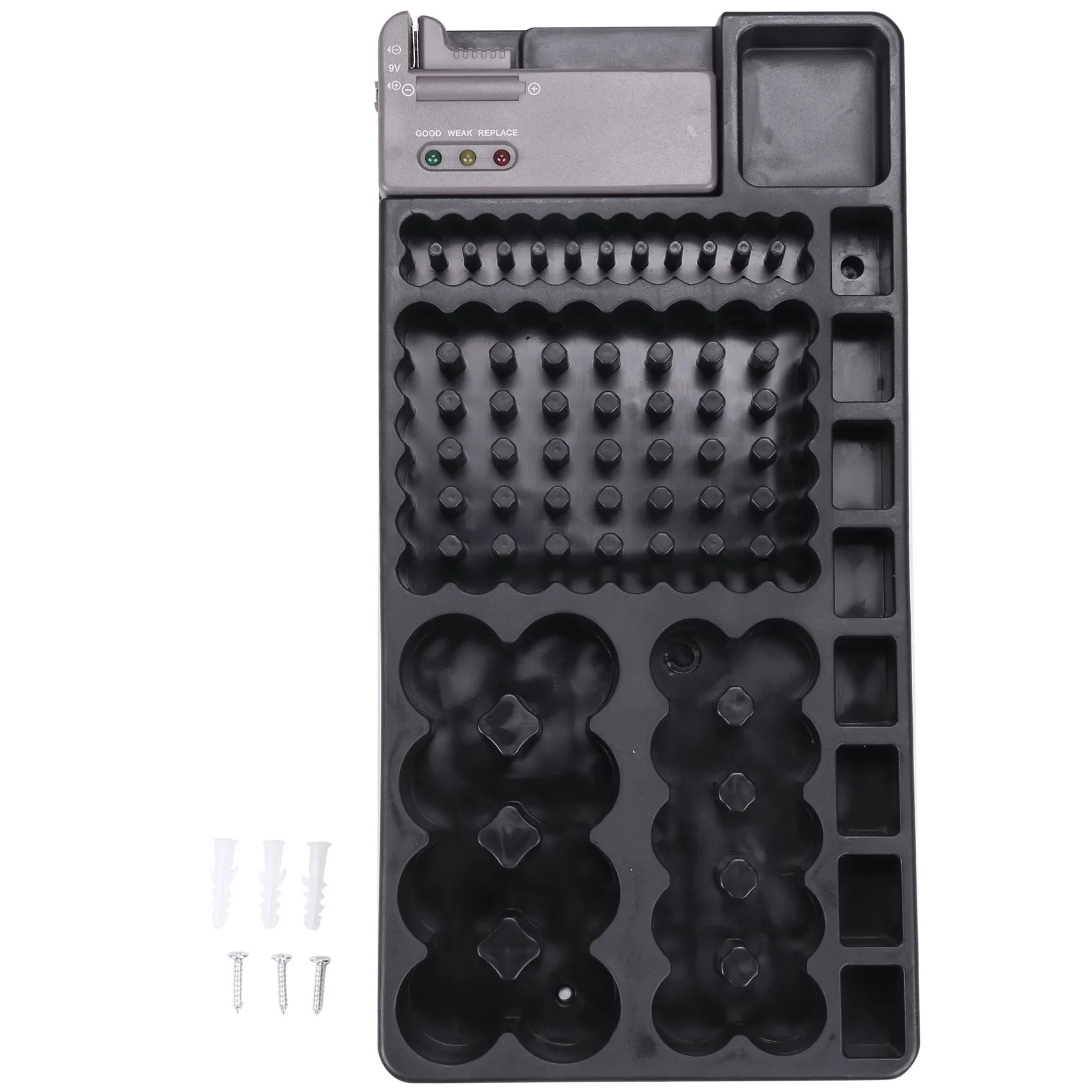 Battery Storage Organizer Holder with Tester - Battery Caddy Rack Case Box Holders Including Battery Checker For AAA AA C D 9V A