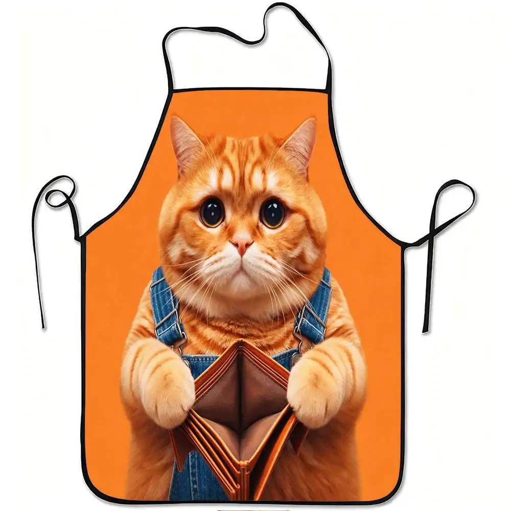 A Single Pack Of Fun Orange Tabby Cat Apron Suitable For Cooking Gardening Halloween And Christmas. This Durable And Easy-To-Cle