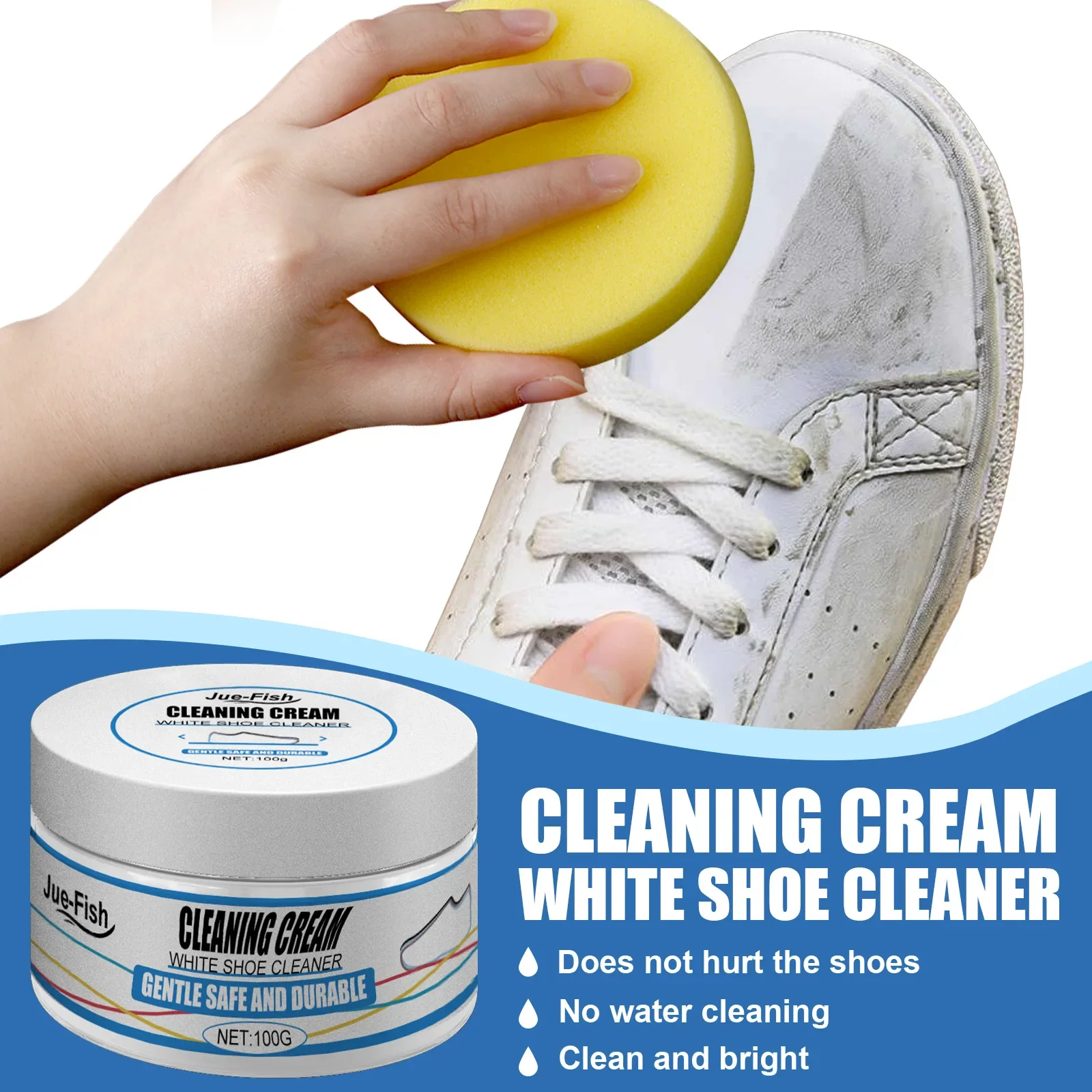 100g White Shoes Cleaning Cream Multi-functional Pasty Cleaner with Wipe Stains Remover Cleansing Maintenance of Sports Shoes