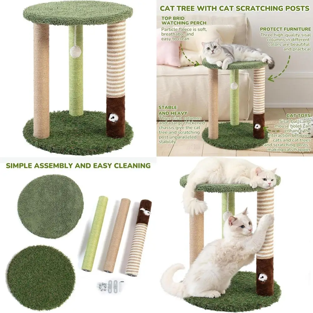 

Зеленый высокий кошачий дерево-шармелеер 22 дюйма с 3 сизалевыми стойками для когтей, 2 платформами для отдыха и игрушками для кошек всех возрастов