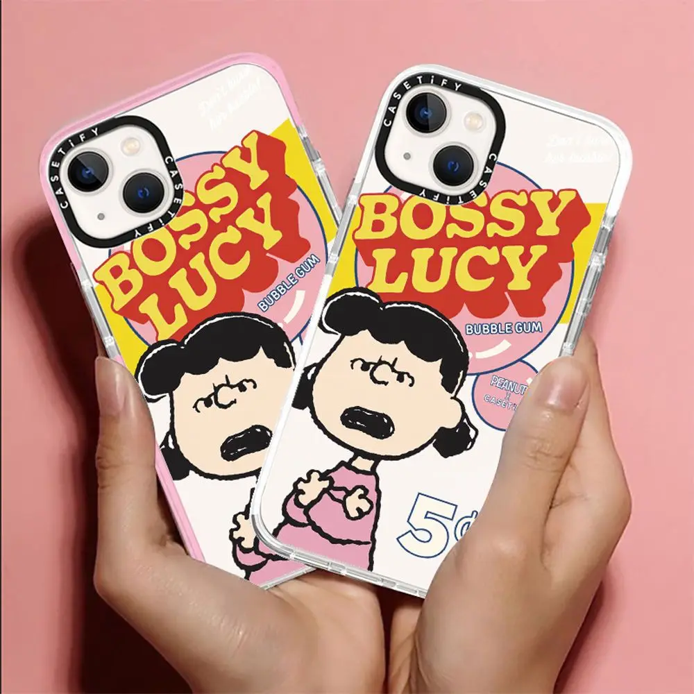 Kawaii Peanuts Snoopy Iphone Case Sanrio Cartoon Angry Girl Lucy All-Inclusive Protective Soft Case for Iphone16 15Pro Max13 12