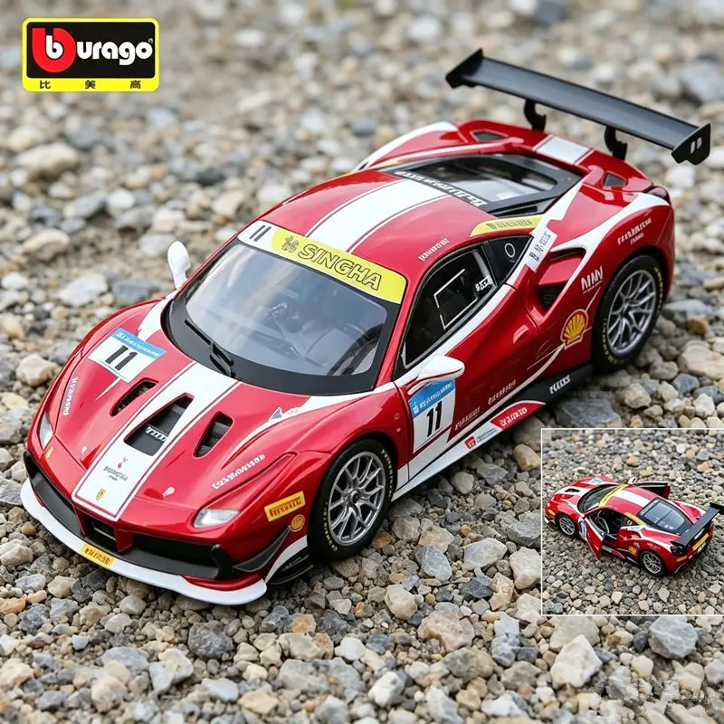 Bburago 1:24 Ferrari 488 Challenge, Modelo de Auto Deportivo de Aleación, Auto de Carreras de Metal Fundido a Presión, Modelo de Auto de Simulación, Regalo para Niños
