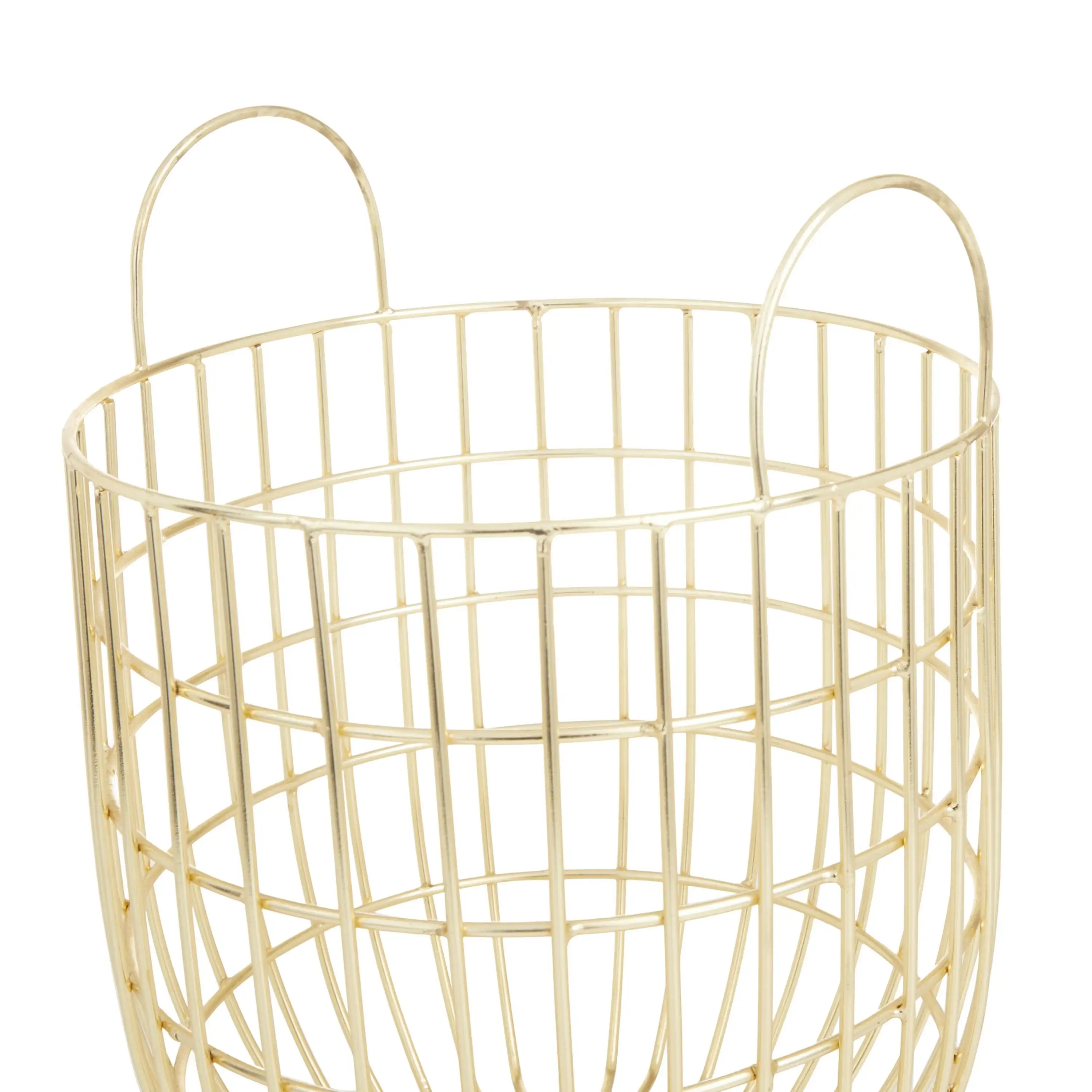 13, 11W Gold Metal Storage Basket with Handles, 2-Pieces