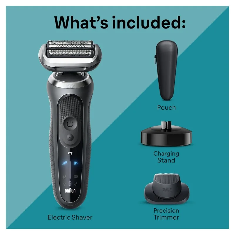 Braun Electric Shaver for Men, Series 7 7127cs, Wet & Dry Shave, Waterproof Foil Shaver, with Beard Trimmer, Charging Stand,Grey