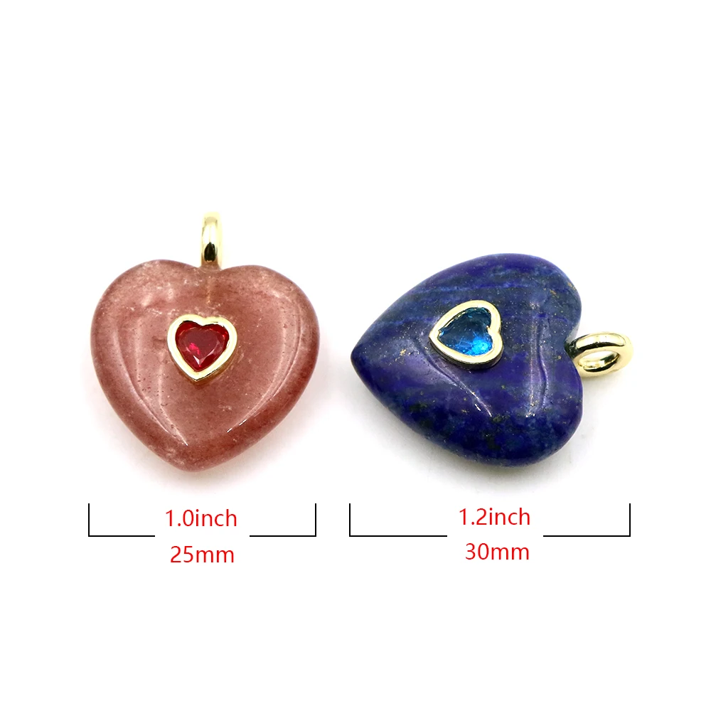Wholesale Natural Stone Pendants Love Heart With Inlaid Colorful Zircon Charms DIY Jewelry Making Necklaces Valentine's Day Gift