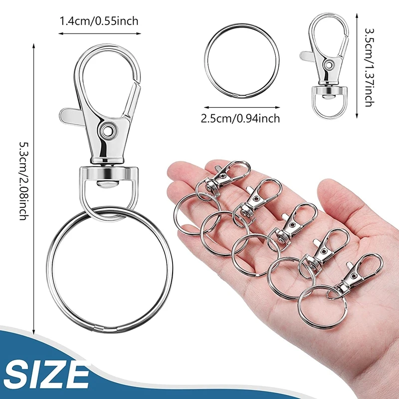 70 Pcs Swivel Lanyard Snap Hook With Key Rings Keychain Metal Swivel Clasps Spring Clip Snap Hook Lobster Clasp