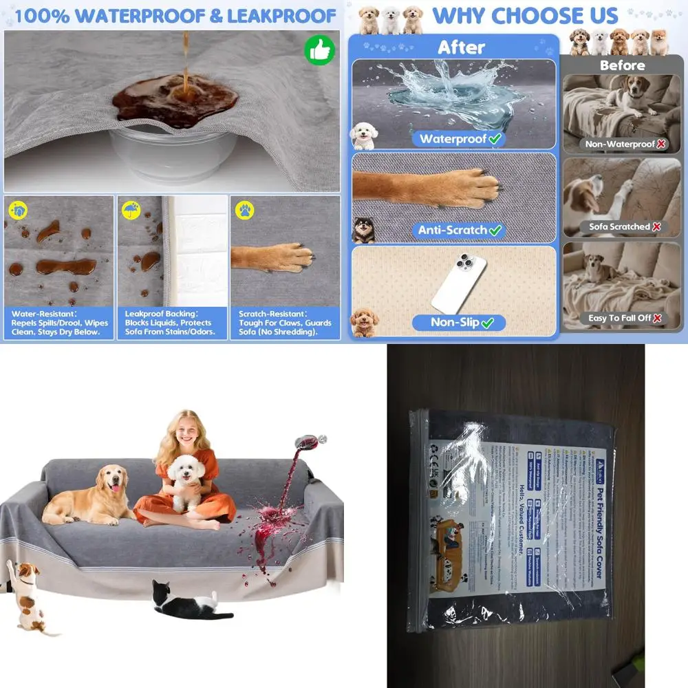 

Double-Sided Waterproof Dog Sofa Cover - Anti-Slip, Leakproof Couch Protector for Large Dogs, Puppies, Kids and Pets, 150x91