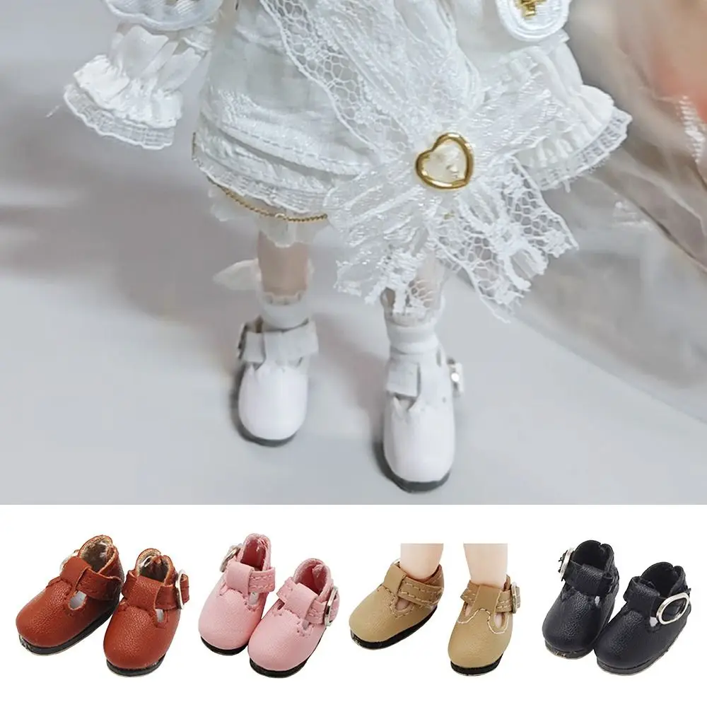 PU Leather 8 Points BJD Shoes T-shaped Button Leather Shoes Fashion Design Mini Size Sandals Play House