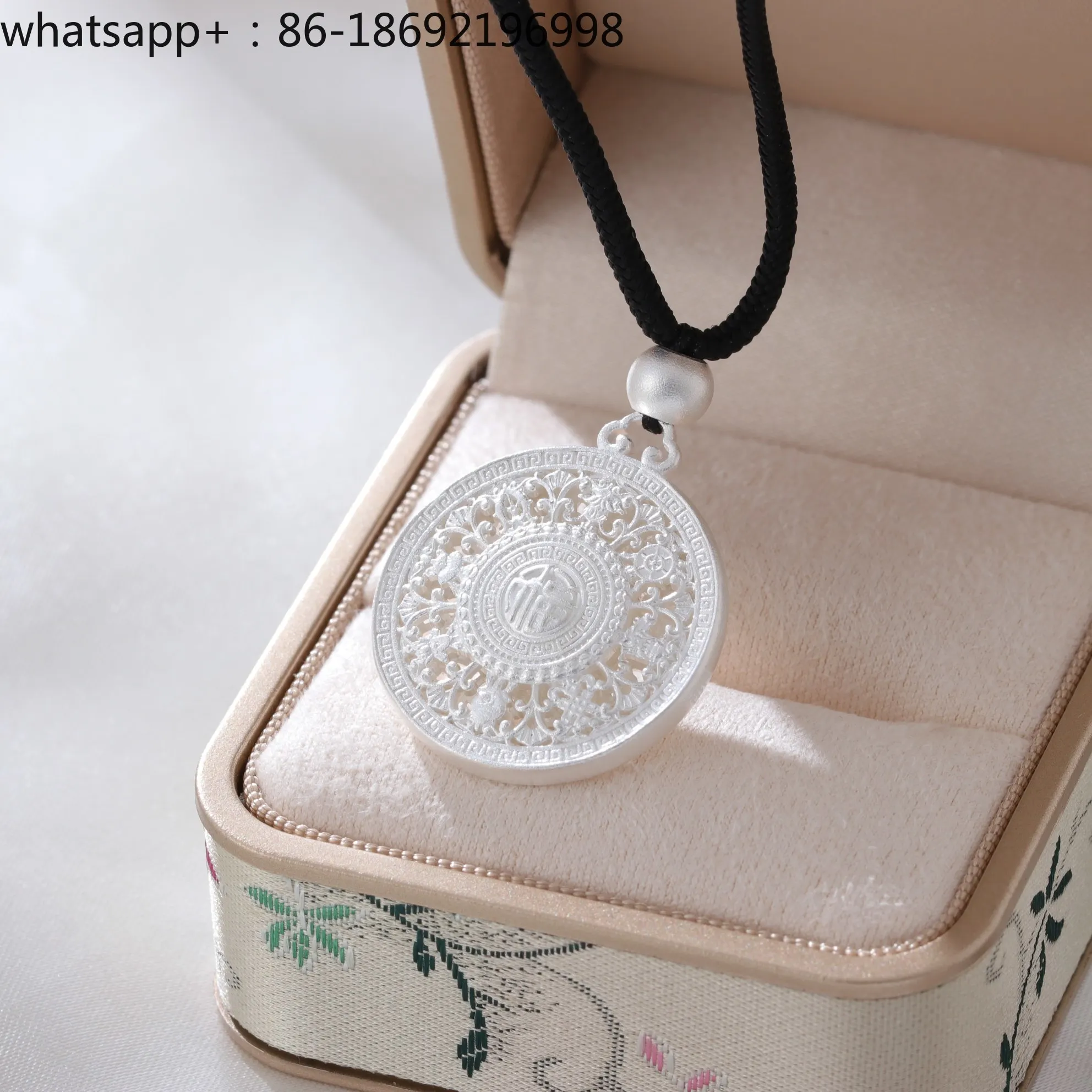 Pure Silver 999 Eight Treasures Compass Safety Pendant Sterling Silver Men and Women Blessing Transfer Necklace