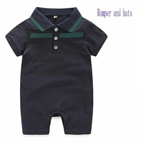 

New 2024 Spring Fashion Letters And Hat Clothes Cotton Short Sleeve Newborn Toddler Baby Boy Girls Romper 0-24 Month