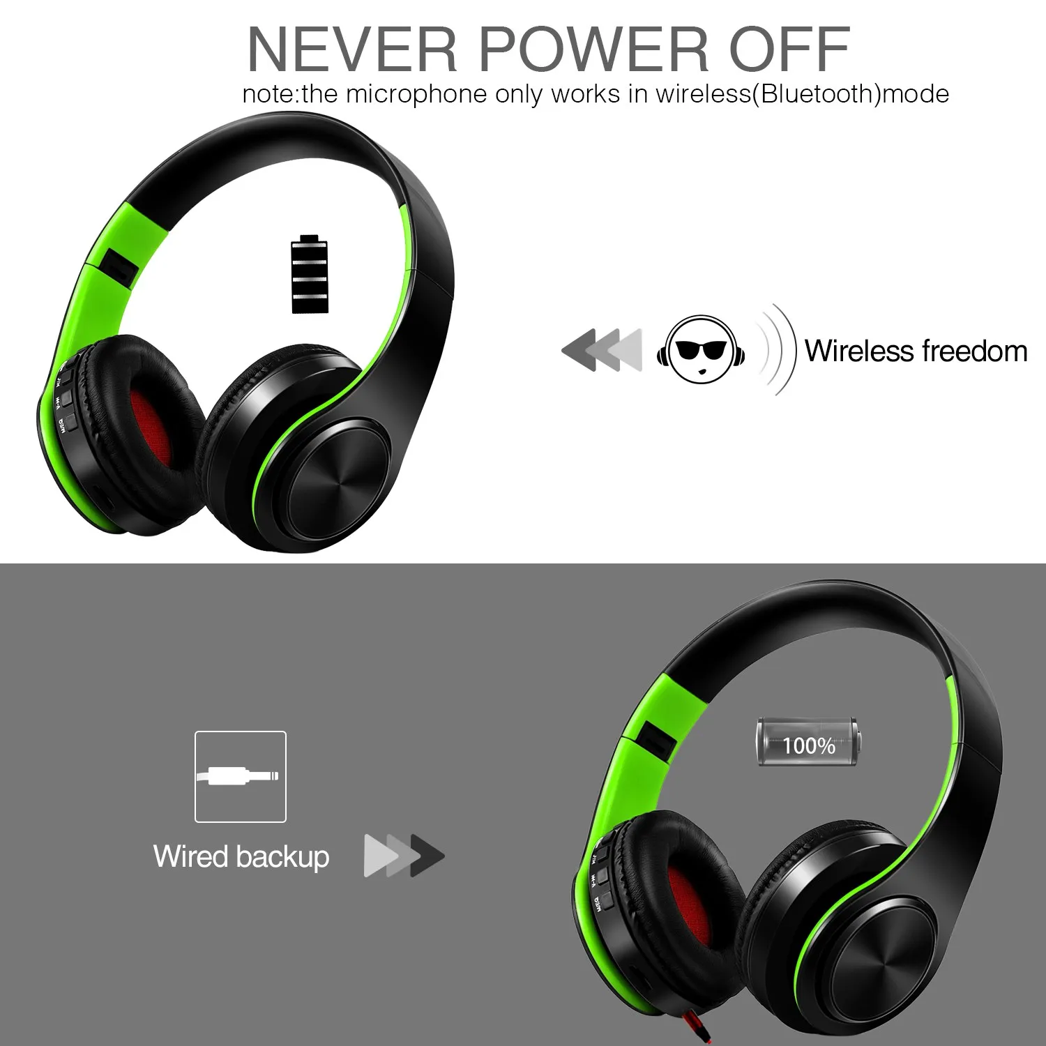 Cuffia wireless Bluetooth Cuffia stereo Cuffia musicale Supporto scheda SD con microfono per iPad mobile