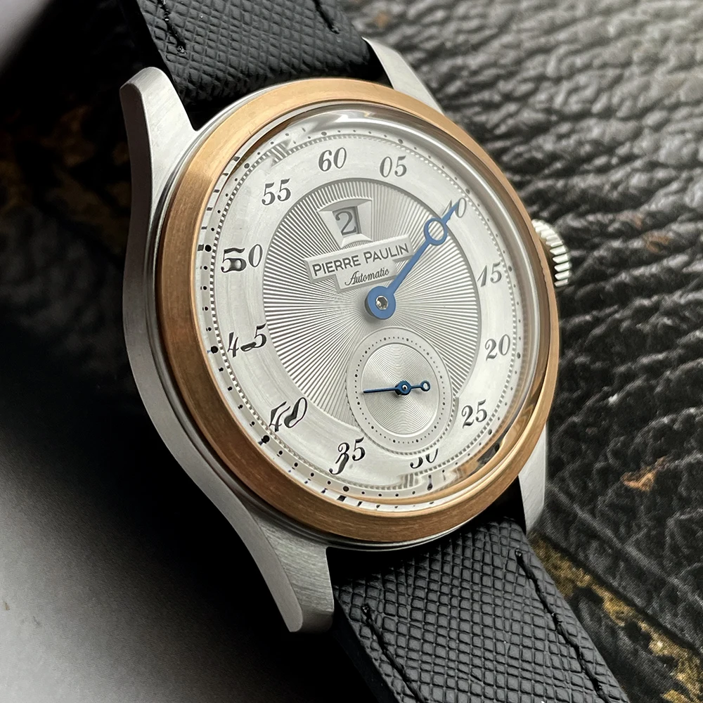 ساعة بيير بولين للقفز للرجال بحلقة برونزية عتيقة بمينا سمك السلمون وساعات أوتوماتيكية Reloj Hombre