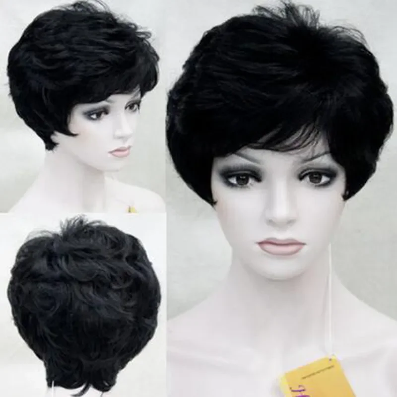 Women Short Black Straight Ladies Fluffy Cosplay Hair Wigs