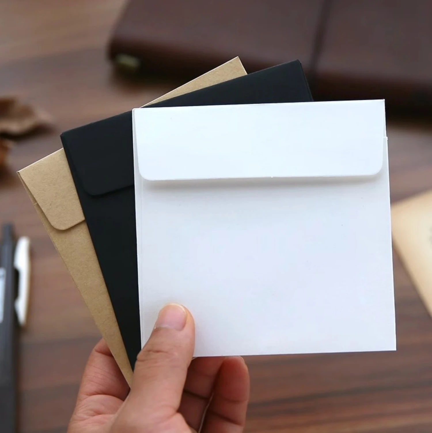 

Square Mini Envelopes 10mm Small Card Envelope for Message Cards Photo Storage Scrapbooking Materials White Black Brown Kraft