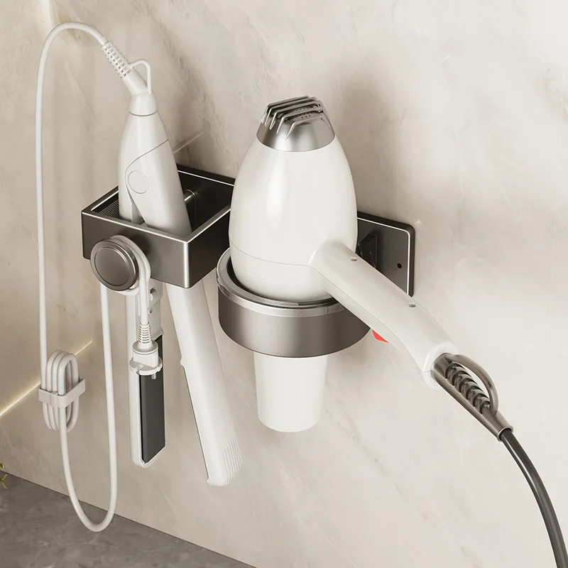 Bathroom Hair Straightener Storage Hair Dryer Holder Wall Mounted Holder Hair Tool Organizer Adhesive Toilet Blower Holder