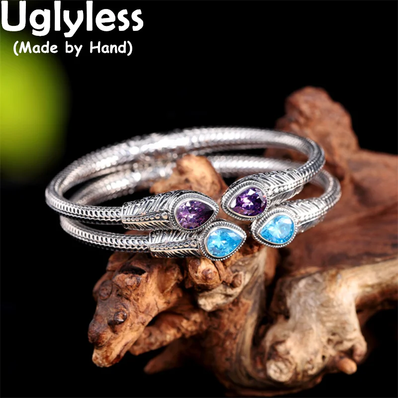 

Uglyless Passionate Island Style Water Drop Crystals Bangles Thai Silver Exotic Jewelry 925 Silver Cuff Bracelets Vintage Bijoux