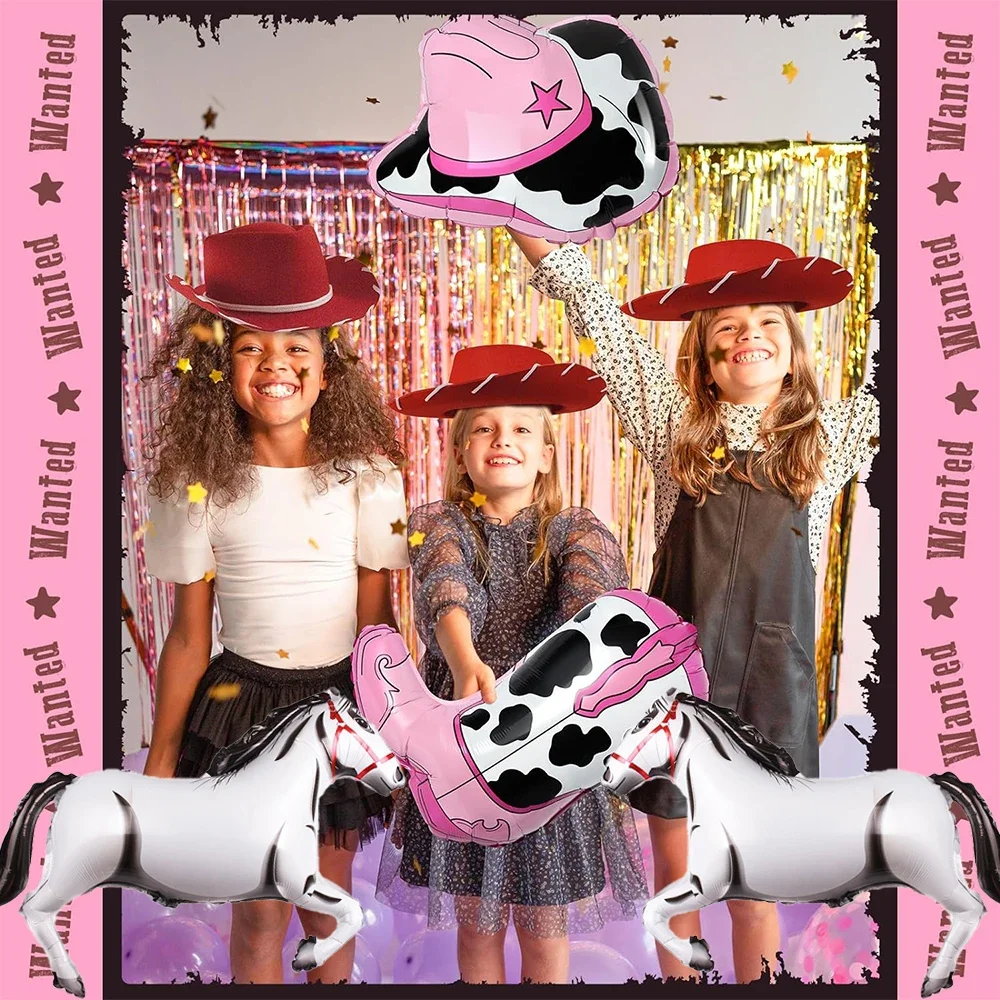 2Pcs Western Cowgirl Pink Boot Hat Foil Balloons Girls Horse Birthday Party Decors Last Rodeo Bachelorette Baby Shower Supplies