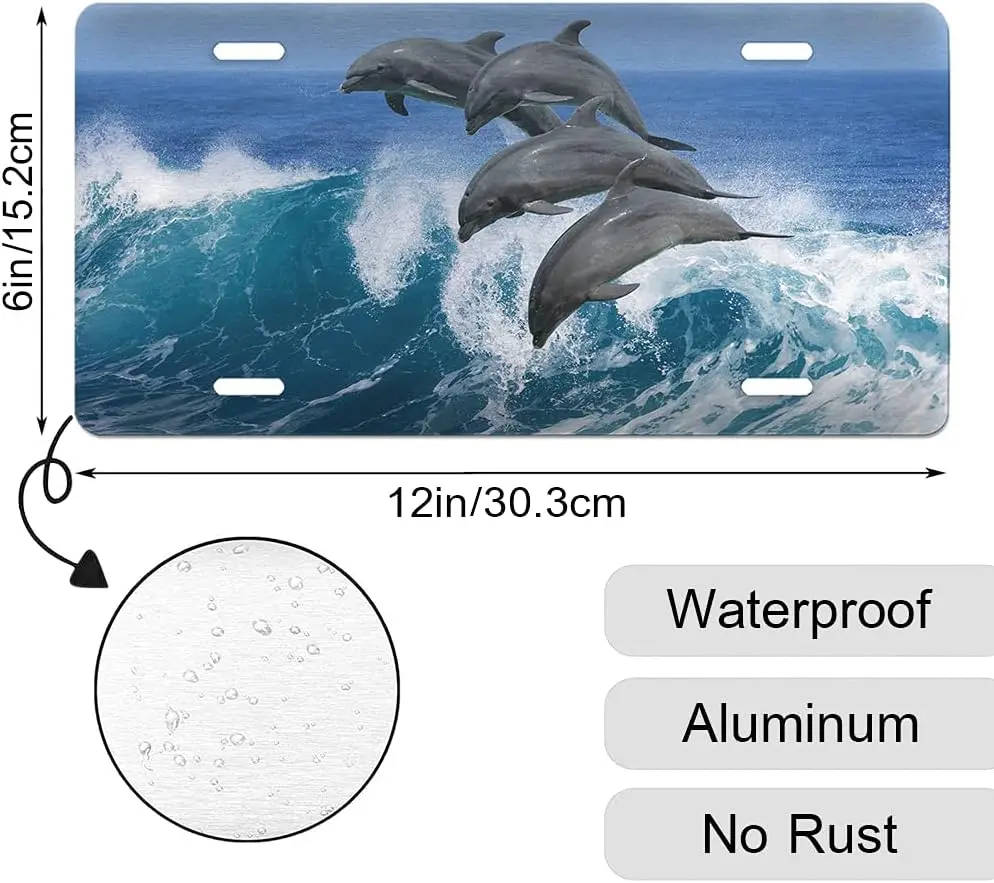 オーシャンイルカ車のフロントライセンスプレート潜水艦動物海水波魚自然機器金属車タグ洗面化粧台