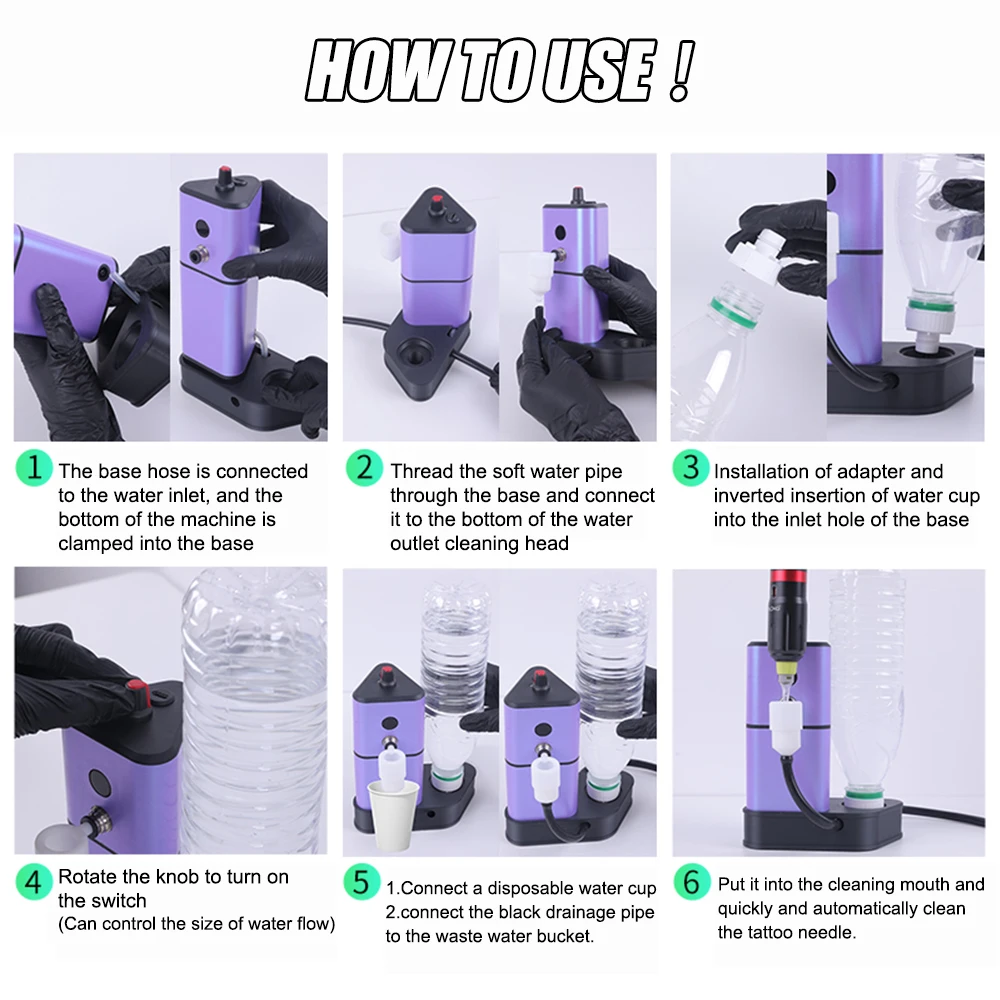 آلة تنظيف إبرة الوشم مع جهاز استشعار تلقائي لغسالة إبرة الوشم أداة شطف الألوان معدات الوشم الأساسية #3