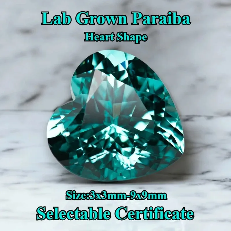 Top Lab Grown Paraiba Heart Shape Gemstone for DIY Charms Jewelry Making Pendant Bracelet Rings Materials Selectable Certificate