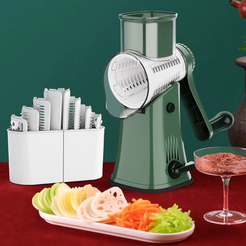 

Manual Rotary Cheese Grater Grinder 5 Interchangeable Blades Mandoline Vegetable Cutter Drum Shredder Kitchen Vegetable Chopper