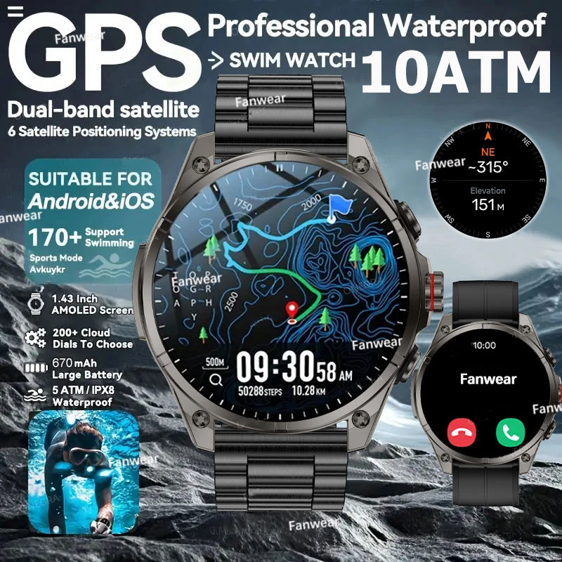 

2025 New Professional GPS Sports Smart Watch Outdoor RIDE Run GPS track Swim Watchs Compass Altimeter 10ATM Sports Bracelets Men
