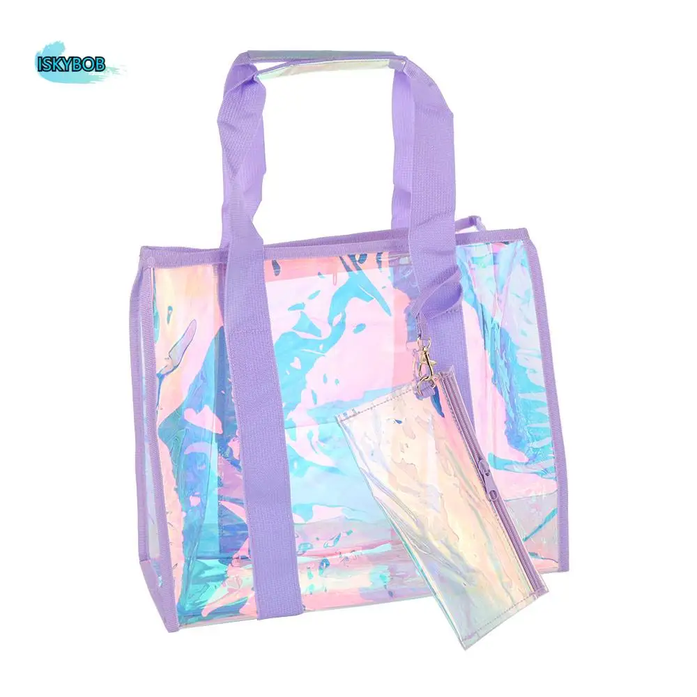 

Waterproof Clear Tote Bag with Mobile Phone Pouch Large Capacity PVC Shoulder Bag Sandproof High Quality Women's Handbag