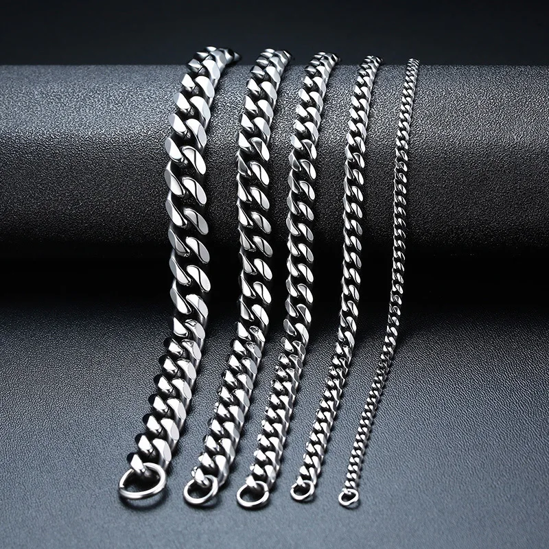 

HNSP 3MM-7MM Wide Stainless Steel Cuban Chain Necklace For Men Women Neck Pendant Jewelry Accessories