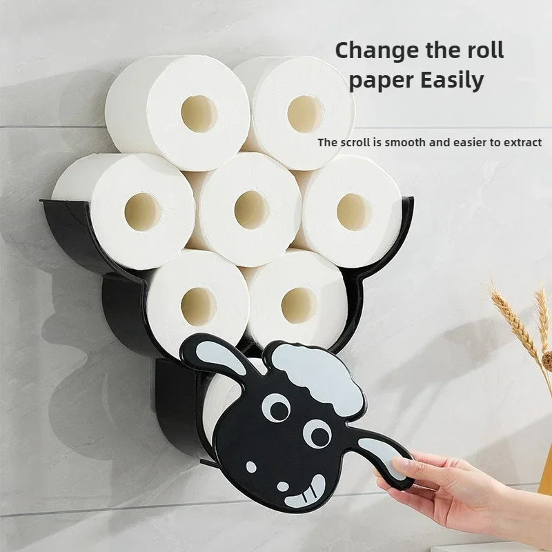 Creative Animal Wall Mount Paper Roll Holder,PP Cute Sheep Art Sculpture Sloth,Bathroom Tissue Rack Storage Shelf,Home Decor