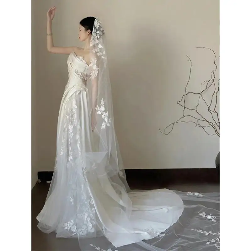 Vestido de novia de cola de pez con falda acampanada sin tirantes, tirantes sexys de encaje satinado para boda, personalizado para fiestas y salidas