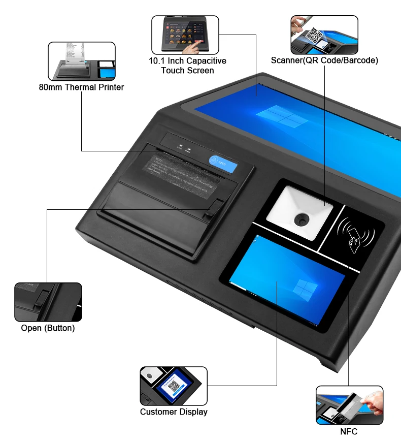 Modern Cash Register 11.6 Inch Touch Display Built-in Auto-Cutter Printer Scanner NFC Tablet POS Machine POS System Manufacturer