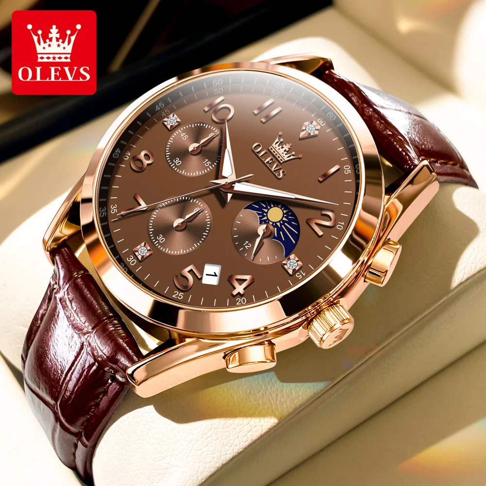 OLEVS 2024 Hot Quartz Men Watch Classic Waterproof Luminous Wristwatch Leather Strap Date Display Luxury Top Brand Watch for Men