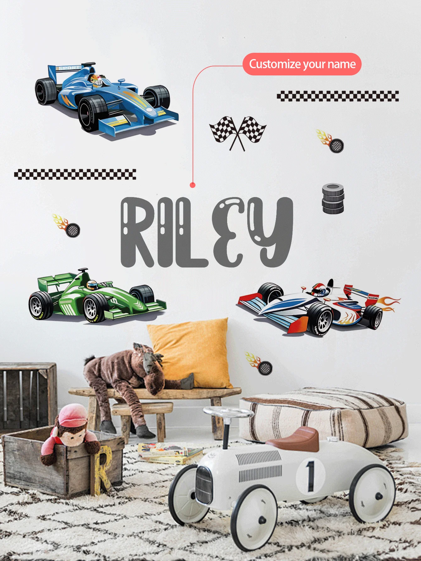 ملصق حائط مخصص [سيارة] تخصيص النص! مناسبة للمنزل والمكتب وغرفة الأطفال والمكان التجاري