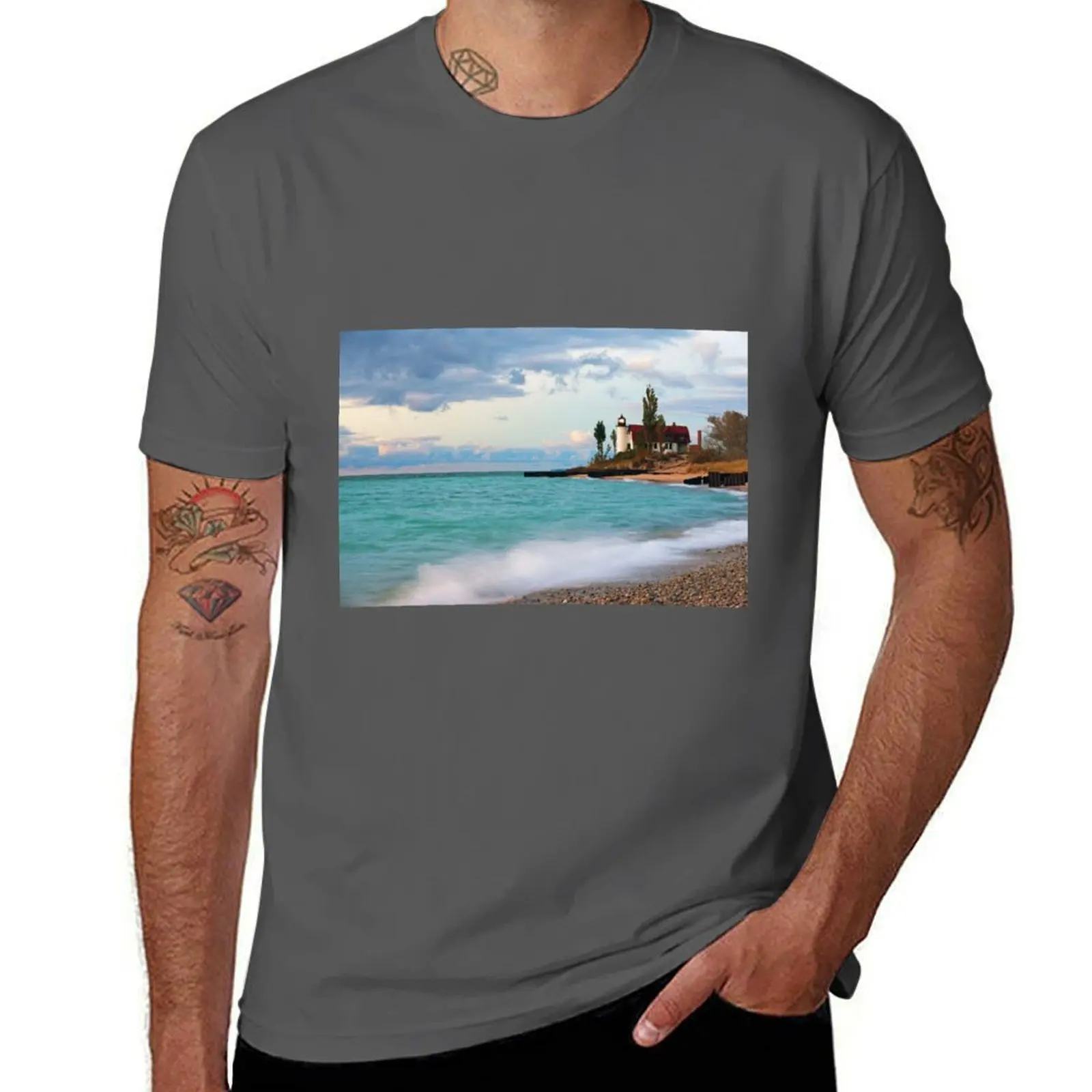 Point Betsie Lighthouse on Lake Michigan T-Shirt vintage clothes clothes shirts graphic tee men