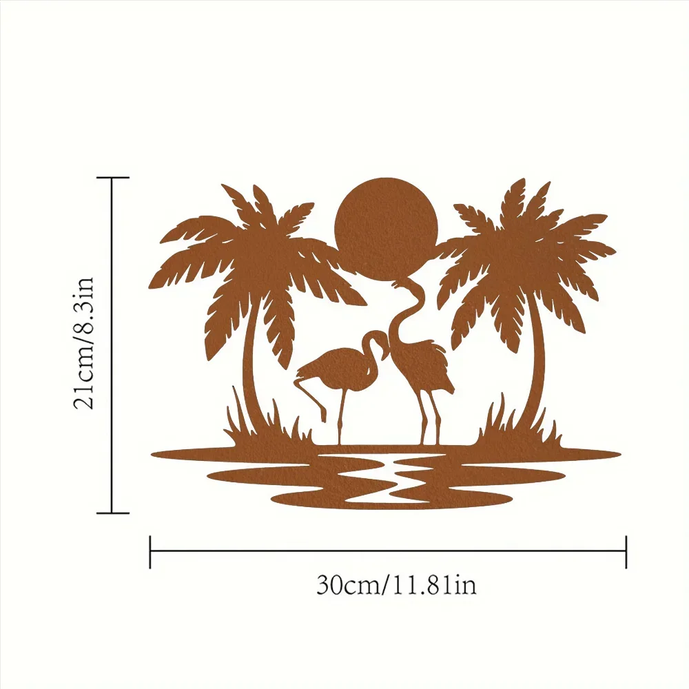 Metal Flamingo Palm Tree Sunset Sign - Transform your space with this lovely décor. Perfect for house, bedroom, living room.