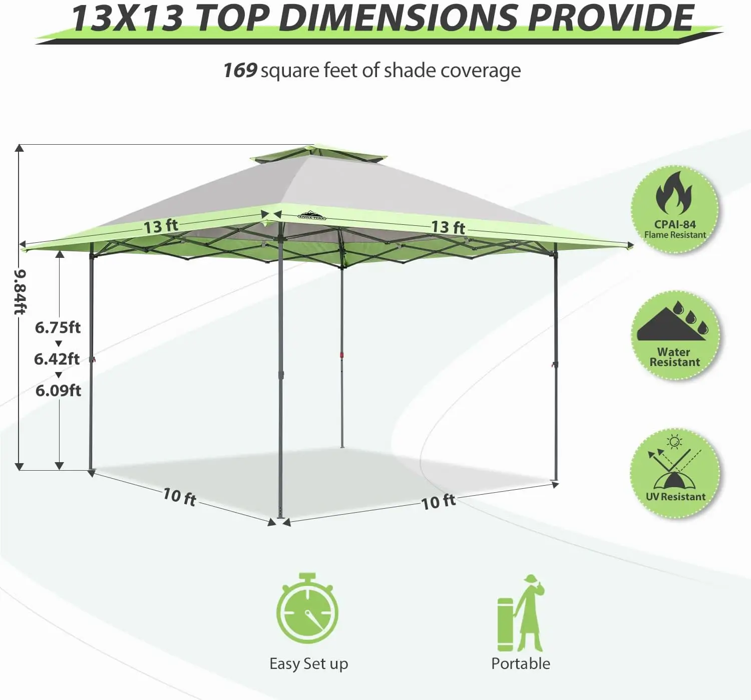 13x13 Straight Leg Pop Up Canopy Tent Instant Outdoor Canopy Easy Single Person Set-up Folding Shelter