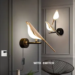 Magpie Bird-Lâmpadas de parede LED com plugue para cabeceira Quarto, rotação de 360 °, parede interior Luzes, luminária Wall Sconce, Home AC85-265V