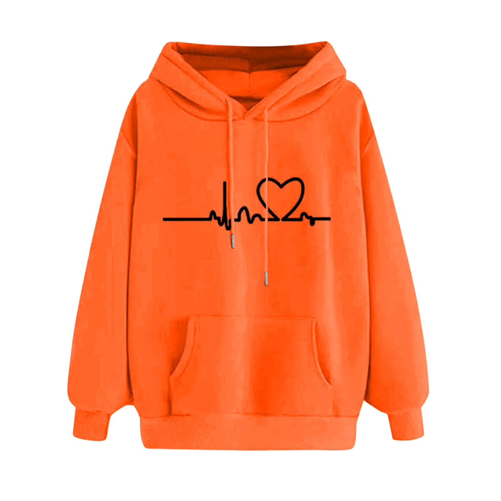 Fashion Heart Printed Hooded Sweatshirt Women Valentine\'s Day Couple Sweatshirt Casual Solid Long Sleeve Pullover Sweatshirt