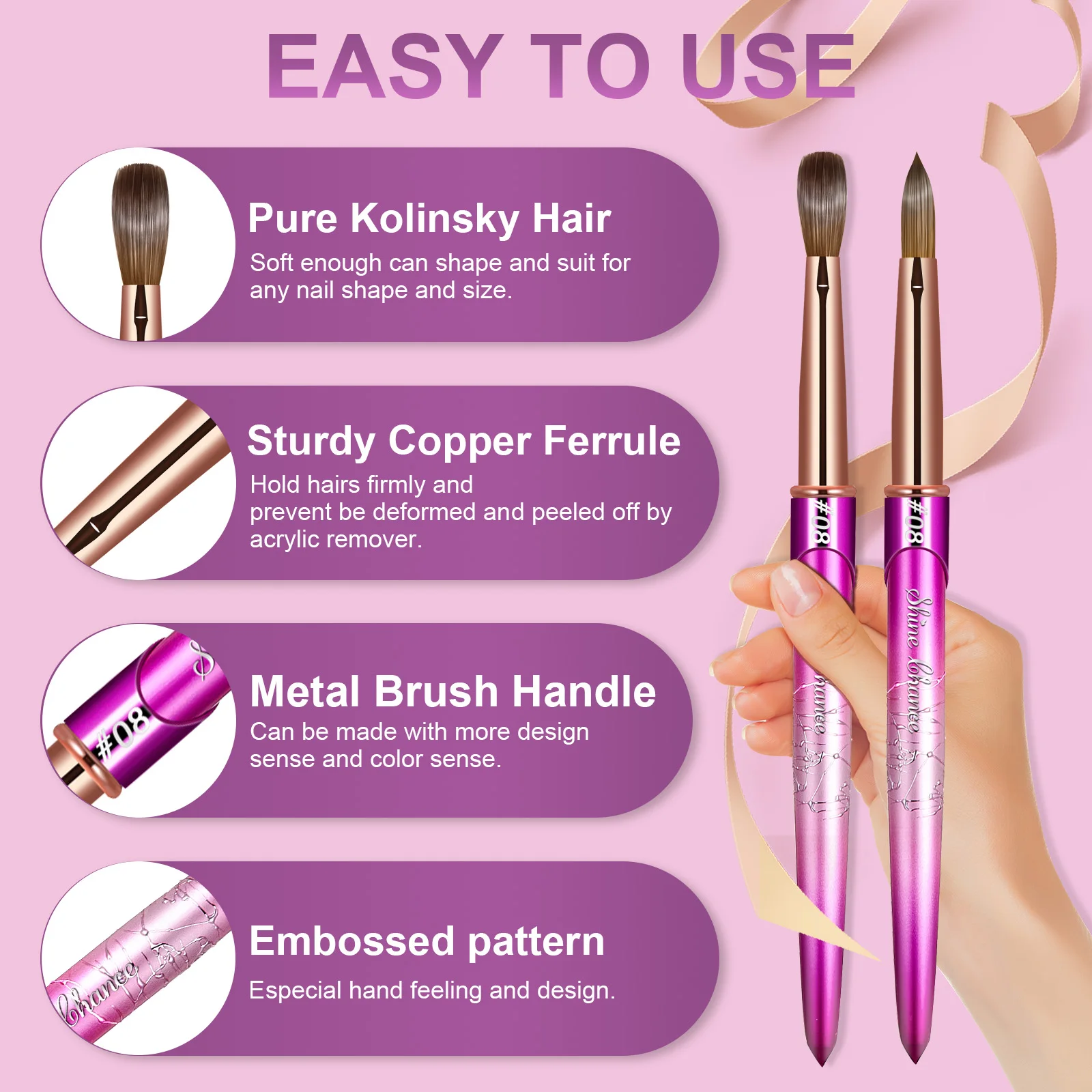 Kolinsky Pędzel do paznokci akrylowych Drewniana rączka Pędzel do paznokci Mink Brush Gel Builder Narzędzia do paznokci Pędzel do manicure Narzędzia do rysowania Rozmiar 2-14