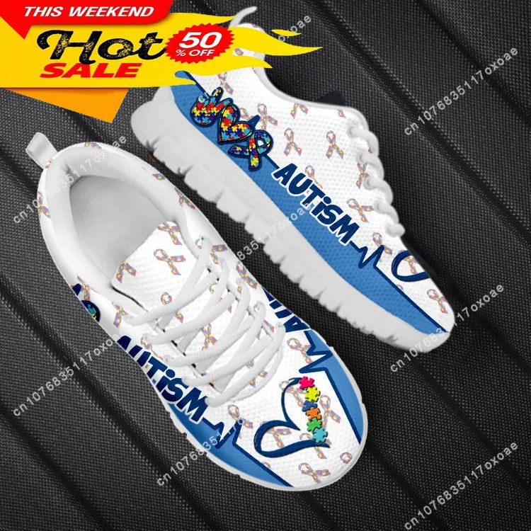 

Autism Awareness Design Women Flat Shoes Spring/Autumn Mesh Female Sneaker Unisex Health Disease Breathable Footwear