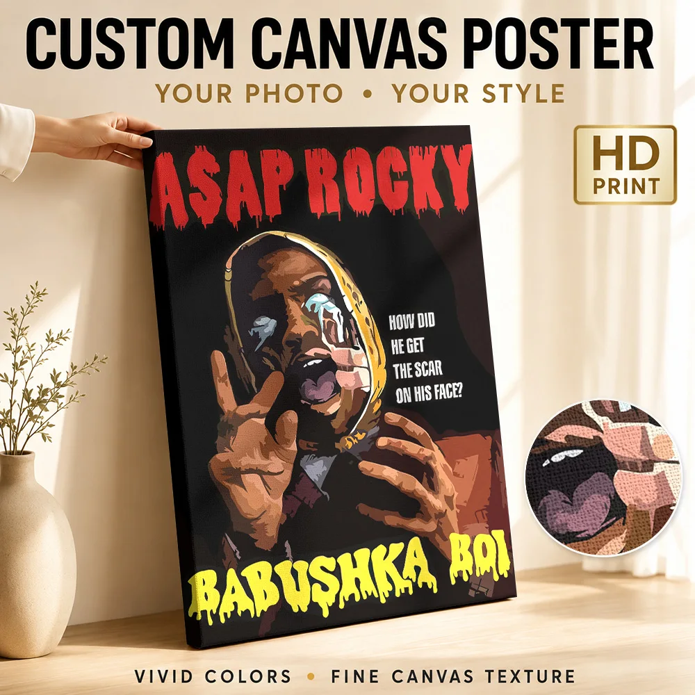 Rapper Wearing Headscarf Portrait Canvas Poster Personalized Photo Comic Book Shading Wall Art For Urban Loft Hip Hop Fan Gift