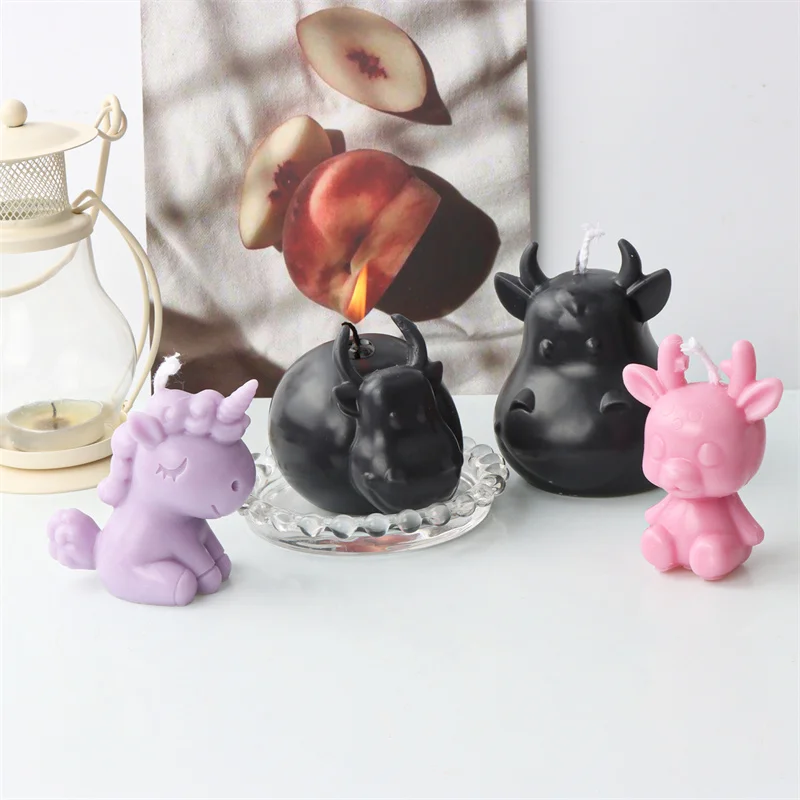 3D Animal Series Silicone Molds DIY Cute Cow Unicorn Deer Scented Candles Plaster Resin Craft Casting Tools Home Handmade Gifts