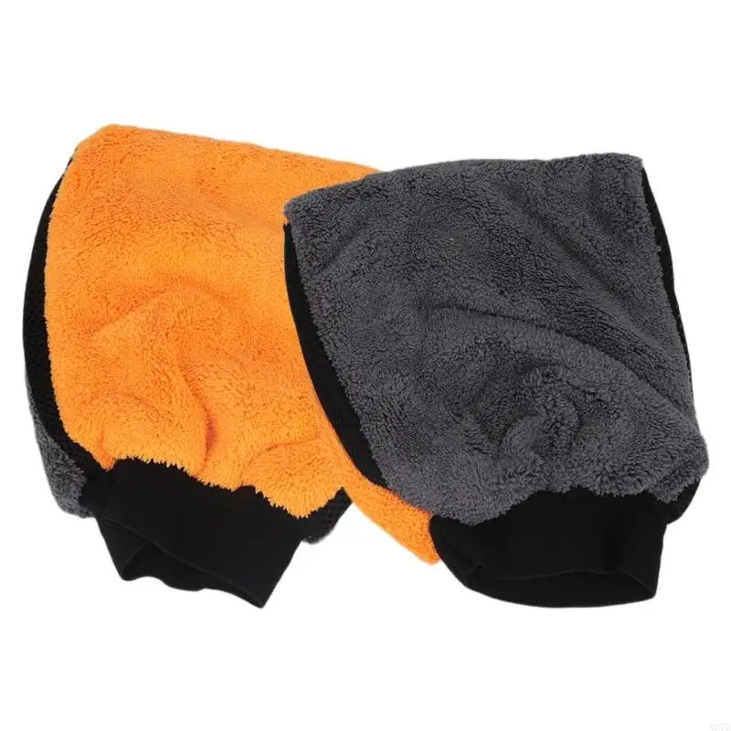 Car Cleaning Glove with Thumb Double-Sided Car Wash Mitt Pair with Soft Fleece Texture and Elastic Cuff for Wet Dry X37F