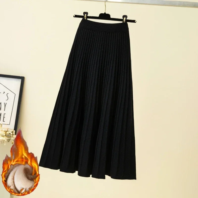 2025 marka projektant kobiet jesienno-zimowa gruba elegancka elegancka jednolita plisowana spódnica wysokiej talii luksusowa moda z elastyczną kobiecą