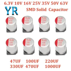 Condensador electrolítico sólido SMD, 10 piezas, 6,3 V, 10V, 16V, 25V, 35V, 50V, 63V, 47UF, 100UF, 220UF, 330UF, 470UF