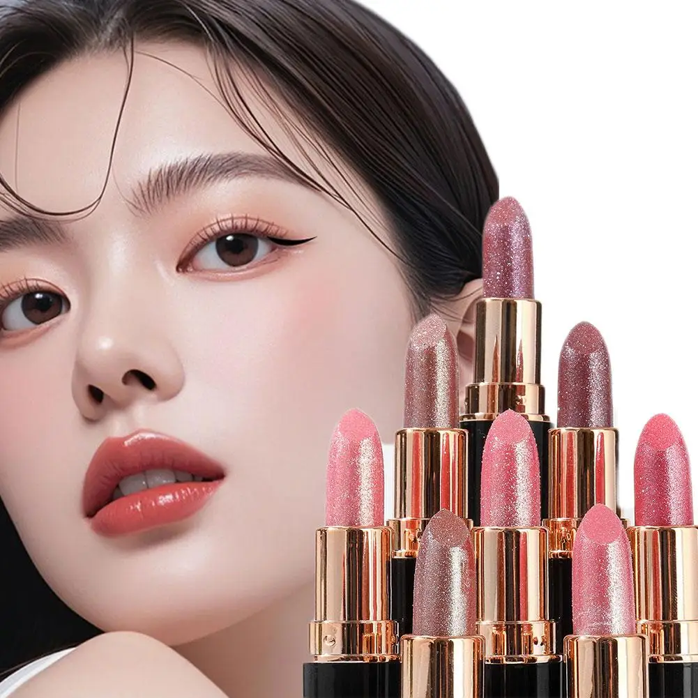 6Colors Glitter Lipstick Waterproof Long Lasting Diamond Sexy Pearlescent Lipgloss Lipstick Moisturizing Lipstick O0G3