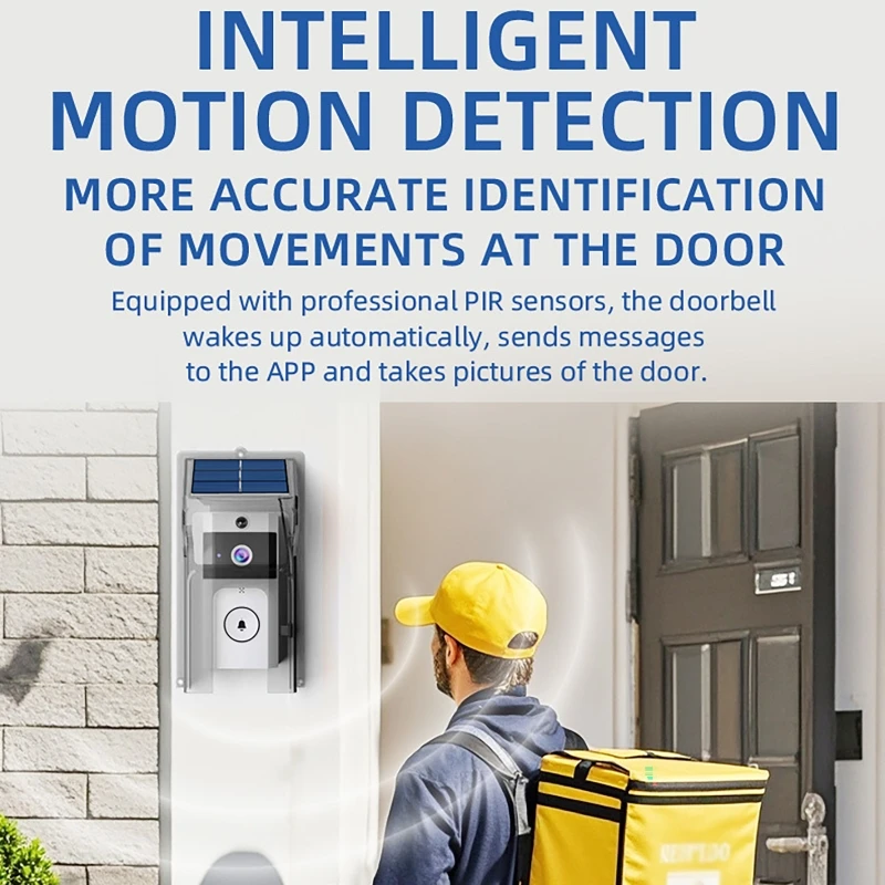 HD Wireless Smart Video Doorbell Mobile App Remote Control Security Monitoring Voice-Changing Intercom Doorbell With Solar Cover