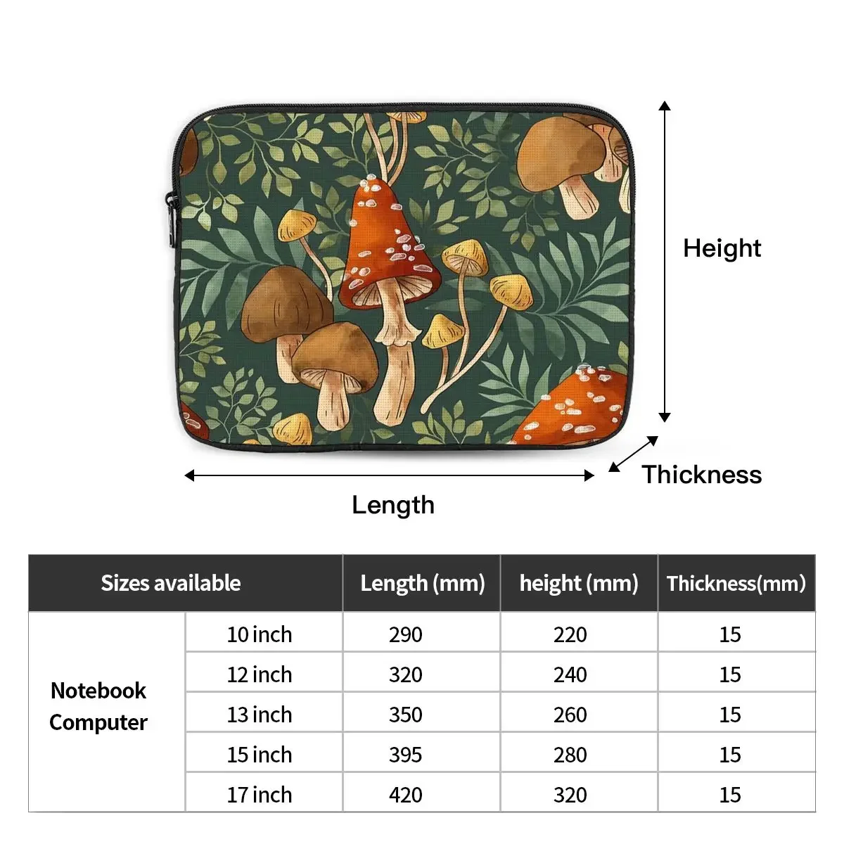 Woodland Mushroom Spray Notebook Laptop Bag, capa da luva, Tablet Shockproof Case, bolsa, 10 ", 12", 13 ", 15", 17"