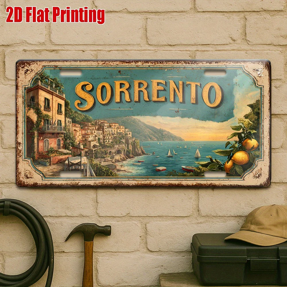 مسطح ثنائي الأبعاد، 1 لوحة ترخيص معدنية قديمة، علامة ألومنيوم سورينتو أمالفي كوست، مناسبة لجدران المطبخ، ديكور ريفي، منزل صيفي